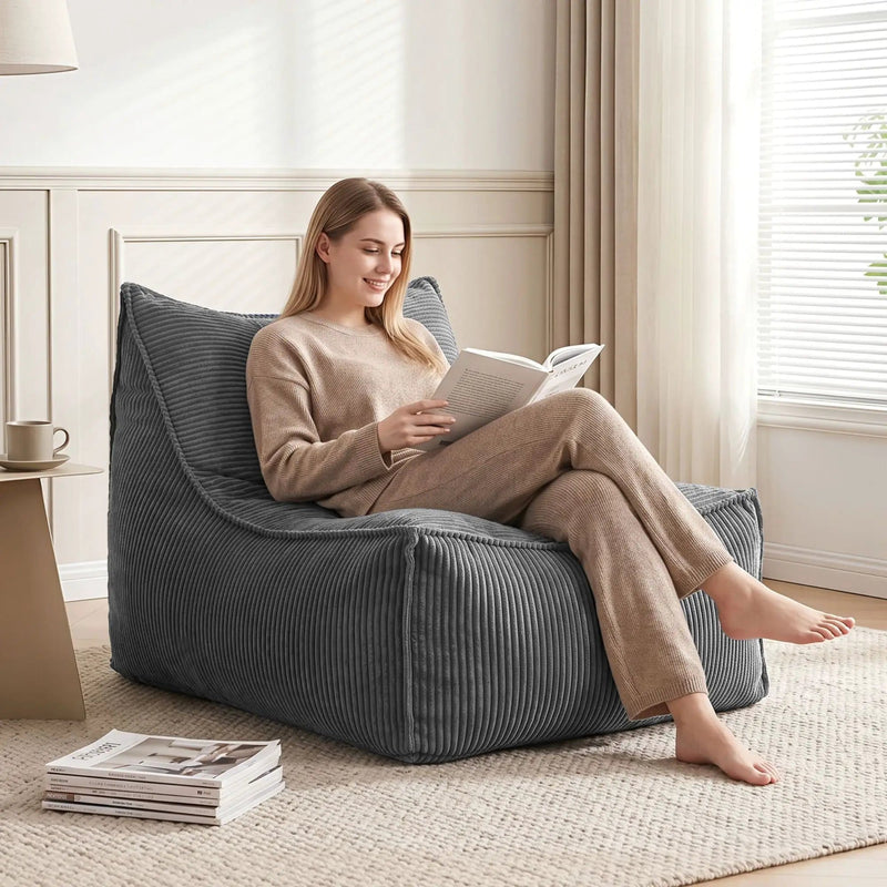 SportZone.co.nz Furniture > Sofas > Sofa Accessories Artiss Corduroy Bean Bag Chair Cover Grey | Soft Washable Lazy Sofa Cover Artiss Corduroy Bean Bag Chair Cover Grey | Soft Washable Lazy Sofa Cover
