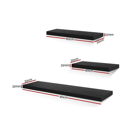 Artiss Floating Wall Shelf Set of 3 Black by SportZone.co.nz