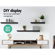 Artiss Floating Wall Shelf Set of 3 Black by SportZone.co.nz
