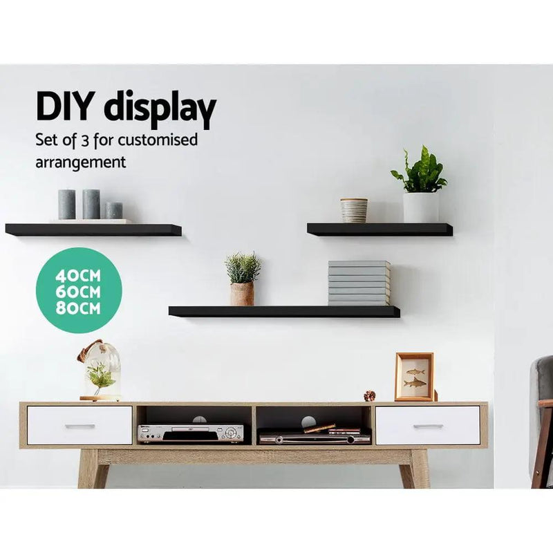 Artiss Floating Wall Shelf Set of 3 Black by SportZone.co.nz