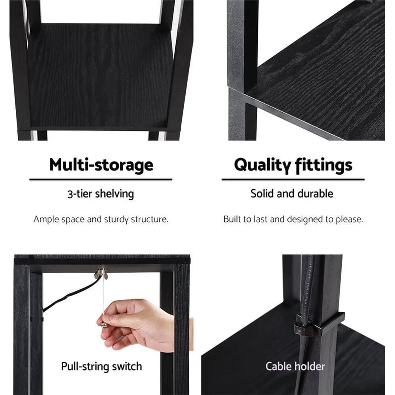 SportZone.co.nz Furniture > Bedroom Artiss Floor Lamp 3 Tier Shelf Storage LED Light Stand Home Room Pattern Black Artiss Floor Lamp 3 Tier Shelf Storage LED Light Stand Home Room Pattern Black