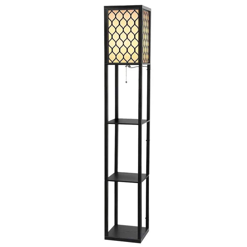 SportZone.co.nz Furniture > Bedroom Artiss Floor Lamp 3 Tier Shelf Storage LED Light Stand Home Room Pattern Black Artiss Floor Lamp 3 Tier Shelf Storage LED Light Stand Home Room Pattern Black