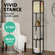 SportZone.co.nz Furniture > Bedroom Artiss Floor Lamp 3 Tier Shelf Storage LED Light Stand Home Room Pattern Black Artiss Floor Lamp 3 Tier Shelf Storage LED Light Stand Home Room Pattern Black
