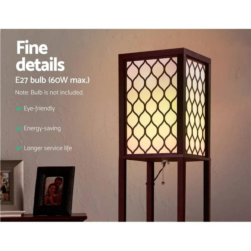 SportZone.co.nz Furniture > Bedroom Artiss Floor Lamp 3 Tier Shelf Storage LED Light Stand Home Room Pattern Brown Artiss Floor Lamp 3 Tier Shelf Storage LED Light Stand Home Room Pattern Brown