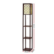 SportZone.co.nz Furniture > Bedroom Artiss Floor Lamp 3 Tier Shelf Storage LED Light Stand Home Room Pattern Brown Artiss Floor Lamp 3 Tier Shelf Storage LED Light Stand Home Room Pattern Brown
