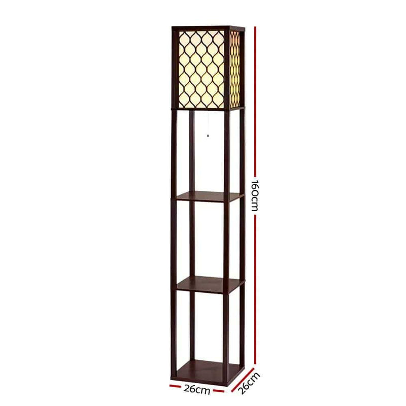 SportZone.co.nz Furniture > Bedroom Artiss Floor Lamp 3 Tier Shelf Storage LED Light Stand Home Room Pattern Brown Artiss Floor Lamp 3 Tier Shelf Storage LED Light Stand Home Room Pattern Brown