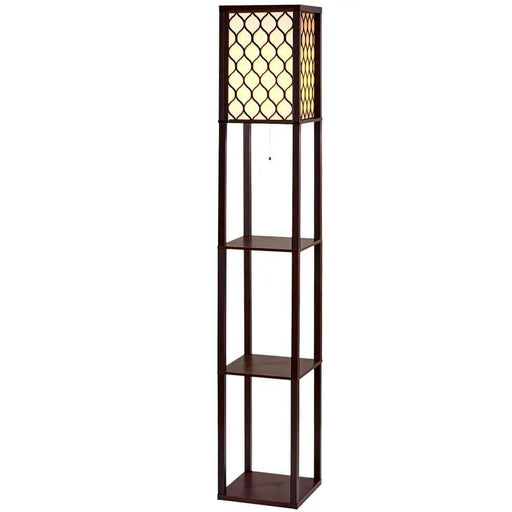 SportZone.co.nz Furniture > Bedroom Artiss Floor Lamp 3 Tier Shelf Storage LED Light Stand Home Room Pattern Brown Artiss Floor Lamp 3 Tier Shelf Storage LED Light Stand Home Room Pattern Brown