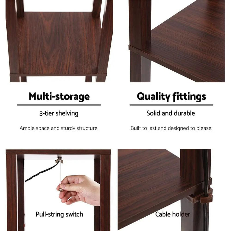 SportZone.co.nz Furniture > Bedroom Artiss Floor Lamp 3 Tier Shelf Storage LED Light Stand Home Room Pattern Brown Artiss Floor Lamp 3 Tier Shelf Storage LED Light Stand Home Room Pattern Brown