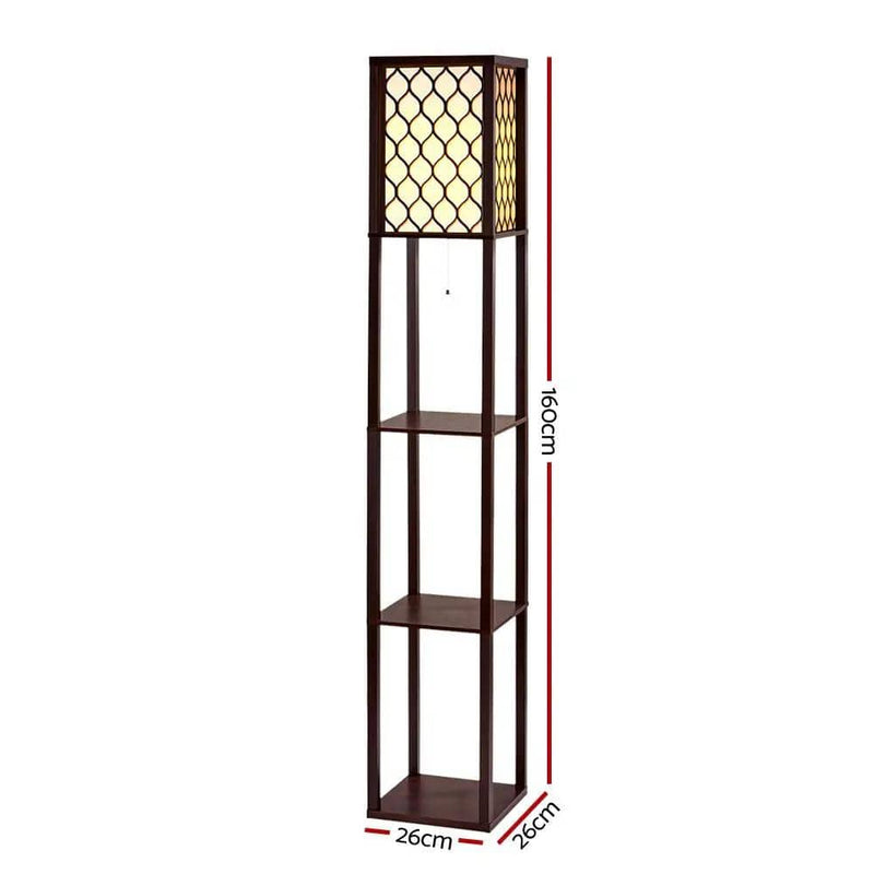 SportZone.co.nz Furniture > Bedroom Artiss Floor Lamp 3 Tier Shelf Storage LED Light Stand Home Room Pattern Brown Artiss Floor Lamp 3 Tier Shelf Storage LED Light Stand Home Room Pattern Brown