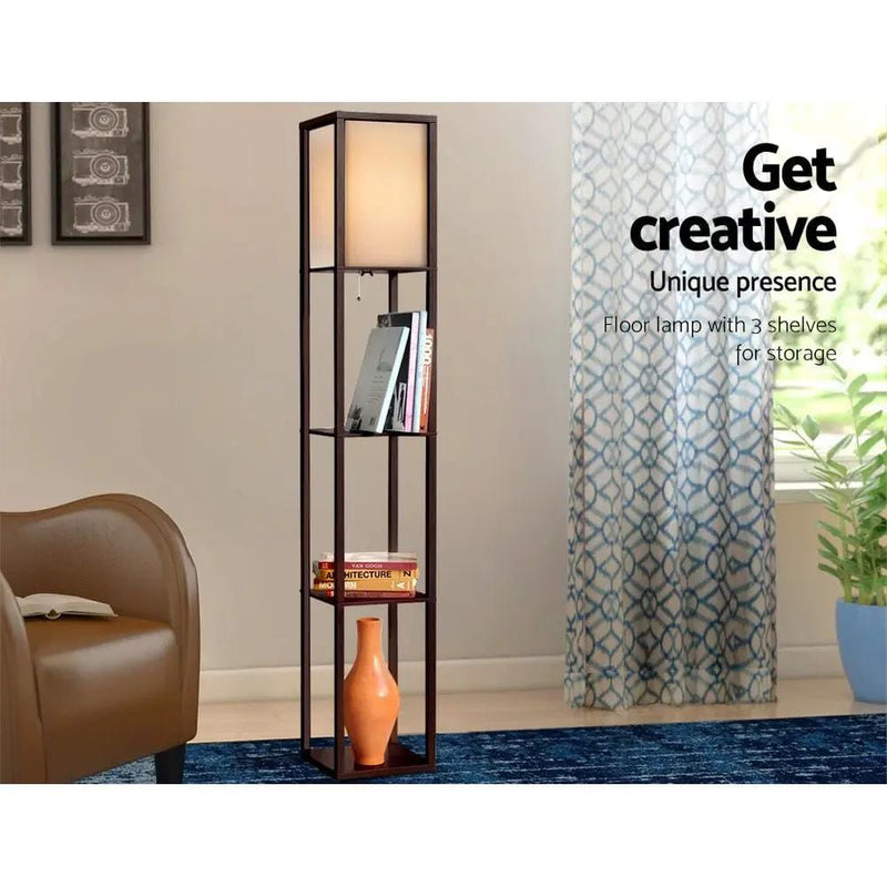 SportZone.co.nz Home & Garden > Lighting Artiss Floor Lamp 3 Tier Shelf Storage LED Light Stand Home Room Vintage Brown Artiss Floor Lamp 3 Tier Shelf Storage LED Light Stand Home Room Vintage Brown