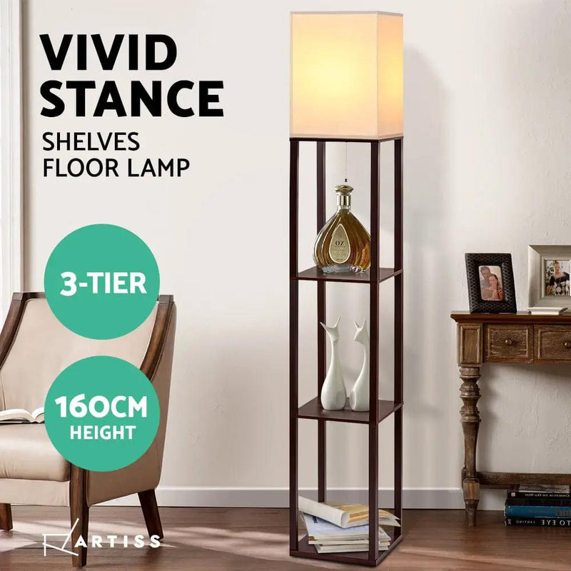 SportZone.co.nz Furniture > Bedroom Artiss Floor Lamp 3 Tier Shelf Storage LED Light Stand Home Room Vintage White Artiss Floor Lamp 3 Tier Shelf Storage LED Light Stand Home Room Vintage White