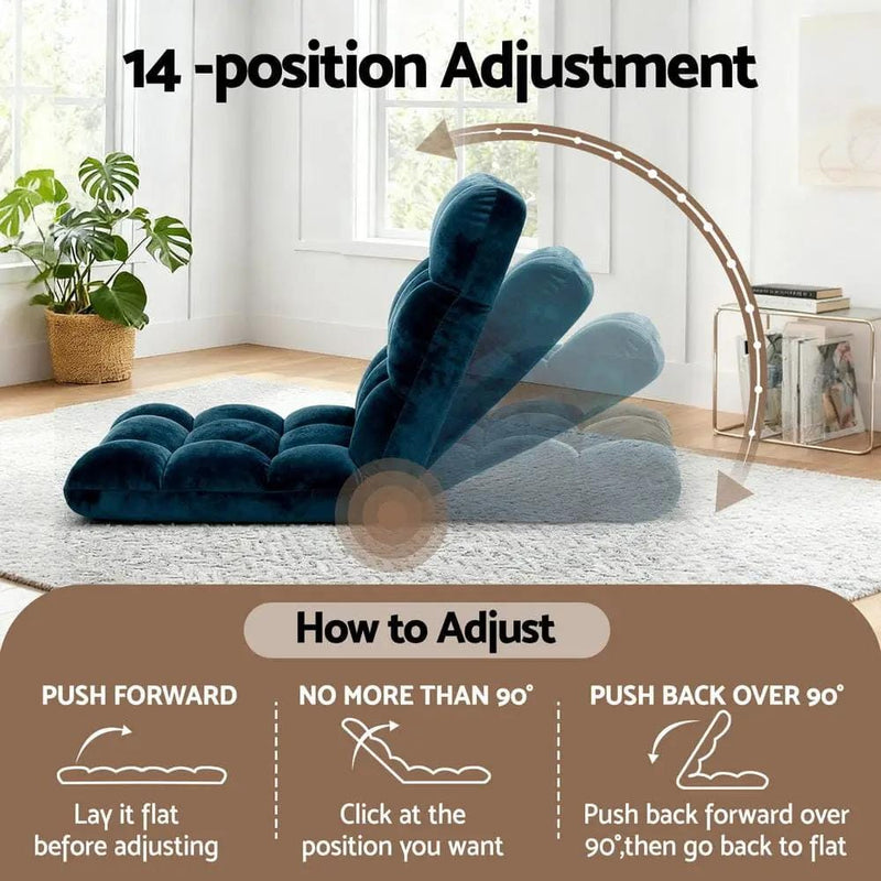 SportZone.co.nz Furniture > Bar Stools & Chairs > Arm Chairs & Recliners Artiss Floor Lounge Sofa Bed Flannel Fabric Navy Artiss Floor Lounge Sofa Bed Flannel Fabric Navy
