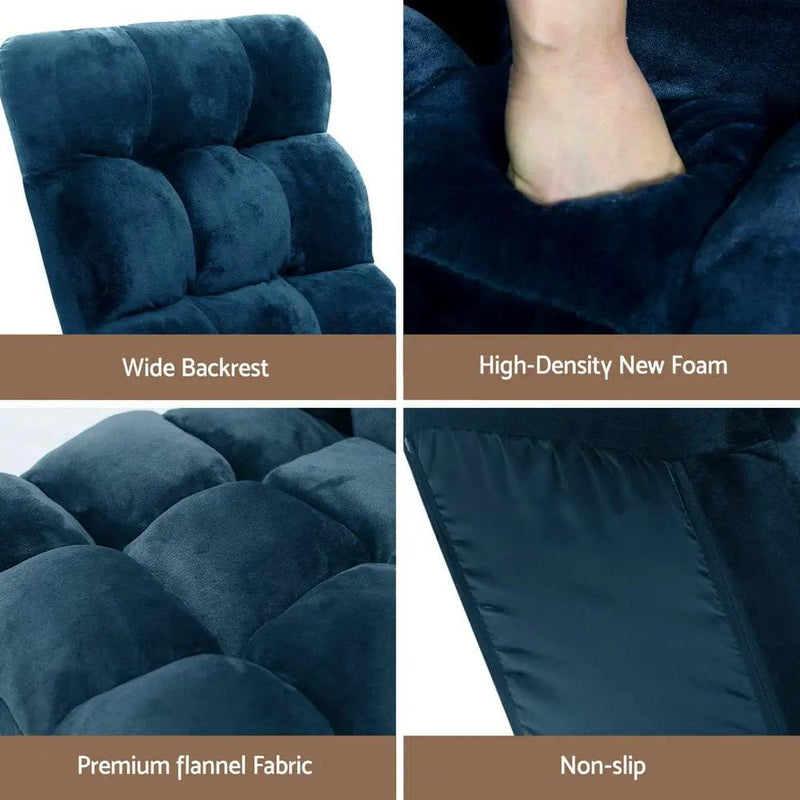 SportZone.co.nz Furniture > Bar Stools & Chairs > Arm Chairs & Recliners Artiss Floor Lounge Sofa Bed Flannel Fabric Navy Artiss Floor Lounge Sofa Bed Flannel Fabric Navy