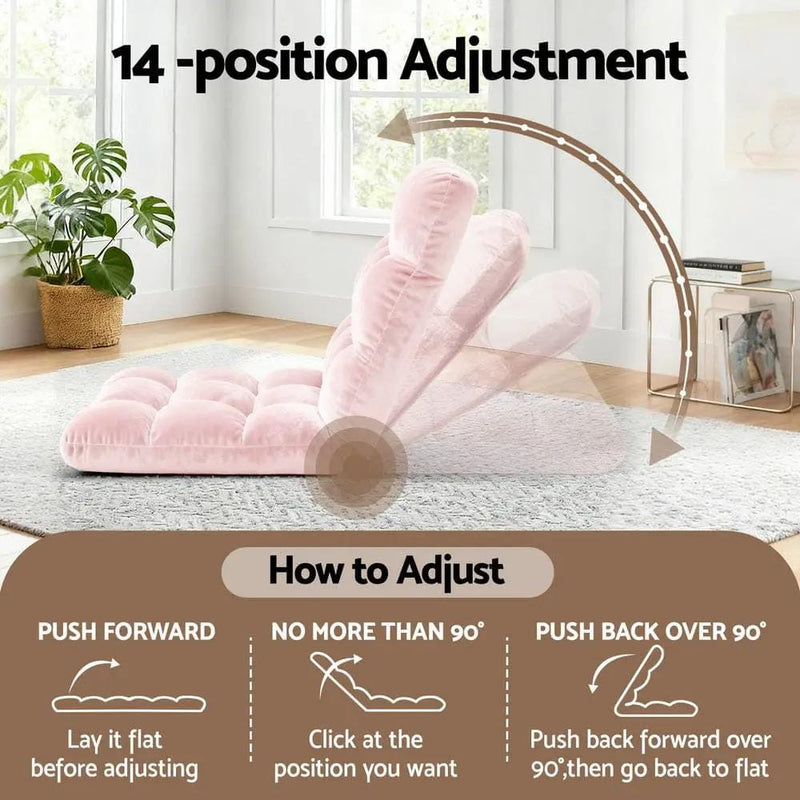 SportZone.co.nz Furniture > Bar Stools & Chairs > Arm Chairs & Recliners Artiss Floor Lounge Sofa Bed Flannel Fabric Pink Artiss Floor Lounge Sofa Bed Flannel Fabric Pink