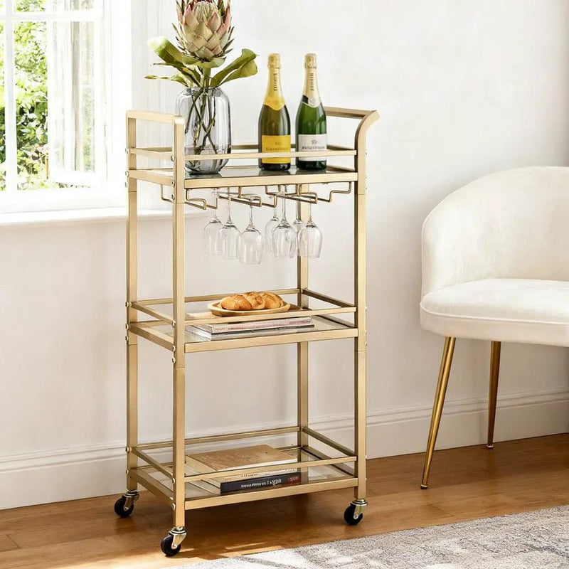 SportZone.co.nz Furniture > Dining > Kitchen & Dining Trolleys Artiss Kitchen Island Cart Trolley Rolling Serving Storage Wine Glass 43cm Gold Artiss Kitchen Island Cart Trolley Rolling Serving Storage Wine Glass 43cm Gold