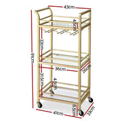 SportZone.co.nz Furniture > Dining > Kitchen & Dining Trolleys Artiss Kitchen Island Cart Trolley Rolling Serving Storage Wine Glass 43cm Gold Artiss Kitchen Island Cart Trolley Rolling Serving Storage Wine Glass 43cm Gold