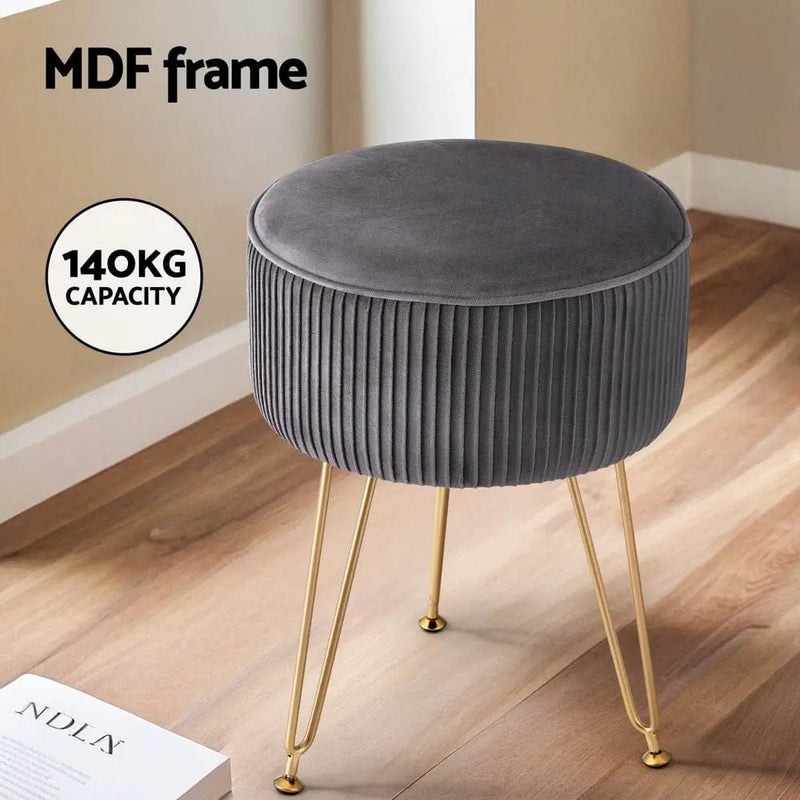 SportZone.co.nz Furniture > Living Room > Ottomans & Footstools Artiss Ottoman Foot Stool Vanity Velvet Round Grey Artiss Ottoman Foot Stool Vanity Velvet Round Grey