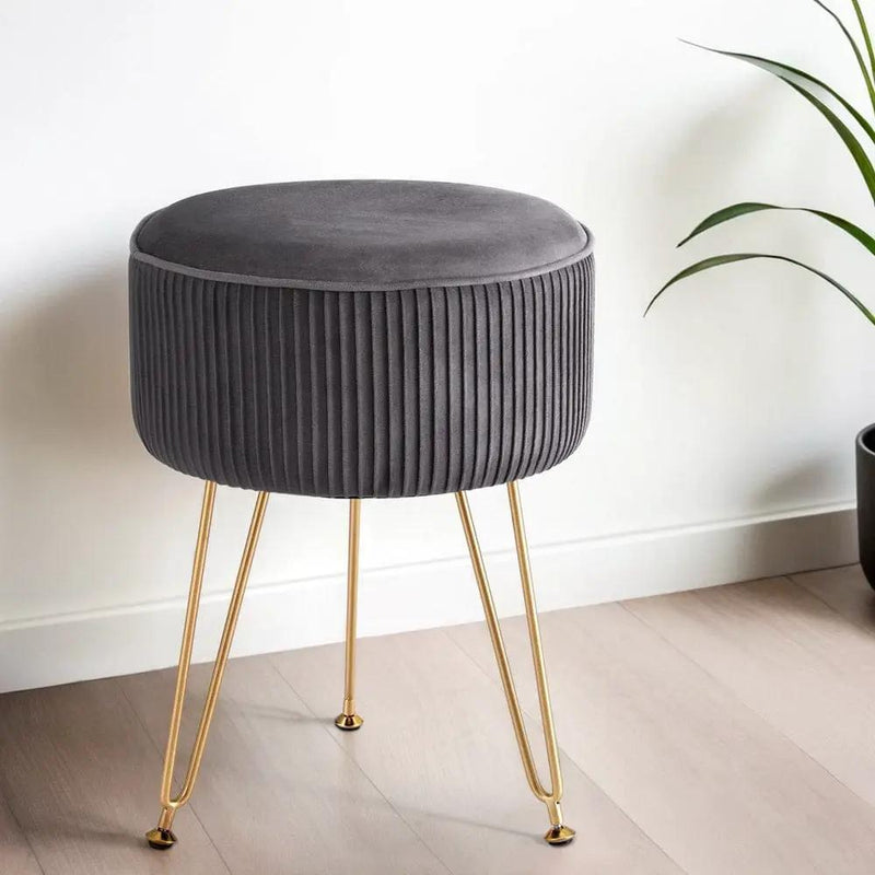 SportZone.co.nz Furniture > Living Room > Ottomans & Footstools Artiss Ottoman Foot Stool Vanity Velvet Round Grey Artiss Ottoman Foot Stool Vanity Velvet Round Grey