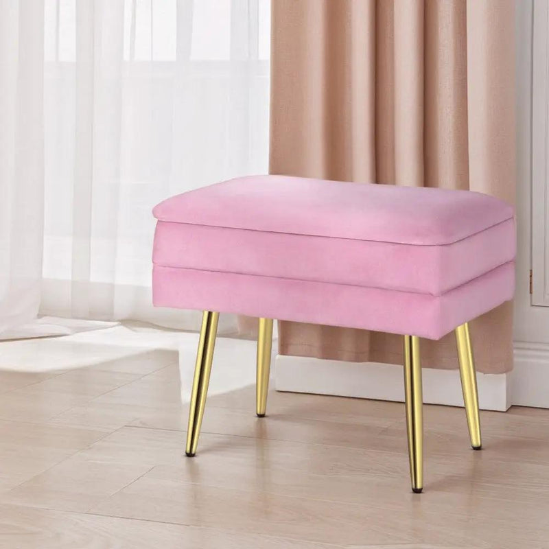 SportZone.co.nz Furniture > Living Room Artiss Ottoman Storage Foot Stool Vanity Velvet Pink Artiss Ottoman Storage Foot Stool Vanity Velvet Pink