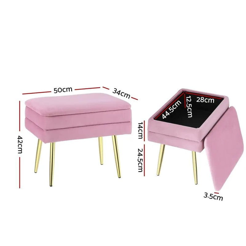 SportZone.co.nz Furniture > Living Room Artiss Ottoman Storage Foot Stool Vanity Velvet Pink Artiss Ottoman Storage Foot Stool Vanity Velvet Pink