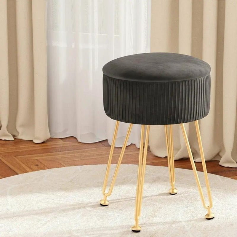 SportZone.co.nz Furniture > Living Room > Ottomans & Footstools Artiss Ottoman Storage Foot Stool Vanity Velvet Round Grey Artiss Ottoman Storage Foot Stool Vanity Velvet Round Grey