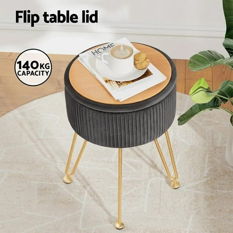 SportZone.co.nz Furniture > Living Room > Ottomans & Footstools Artiss Ottoman Storage Foot Stool Vanity Velvet Round Grey Artiss Ottoman Storage Foot Stool Vanity Velvet Round Grey