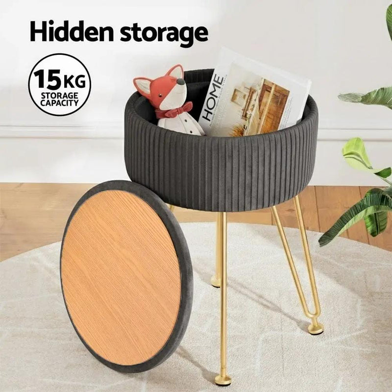 SportZone.co.nz Furniture > Living Room > Ottomans & Footstools Artiss Ottoman Storage Foot Stool Vanity Velvet Round Grey Artiss Ottoman Storage Foot Stool Vanity Velvet Round Grey