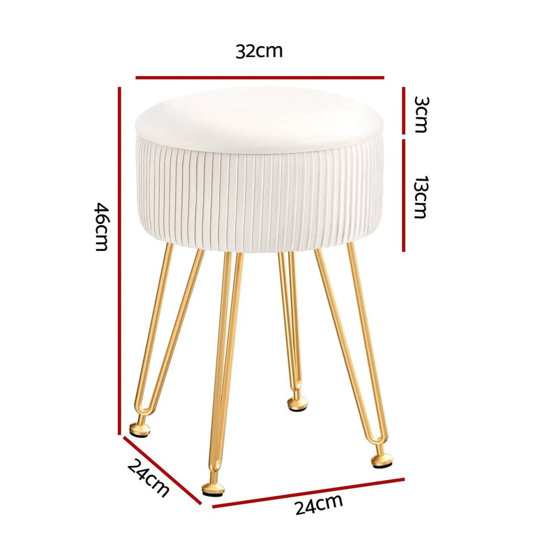 SportZone.co.nz Furniture > Living Room > Ottomans & Footstools Artiss Ottoman Storage Foot Stool Vanity Velvet Round White Artiss Ottoman Storage Foot Stool Vanity Velvet Round White