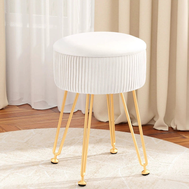 SportZone.co.nz Furniture > Living Room > Ottomans & Footstools Artiss Ottoman Storage Foot Stool Vanity Velvet Round White Artiss Ottoman Storage Foot Stool Vanity Velvet Round White