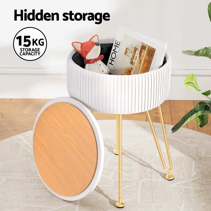 SportZone.co.nz Furniture > Living Room > Ottomans & Footstools Artiss Ottoman Storage Foot Stool Vanity Velvet Round White Artiss Ottoman Storage Foot Stool Vanity Velvet Round White
