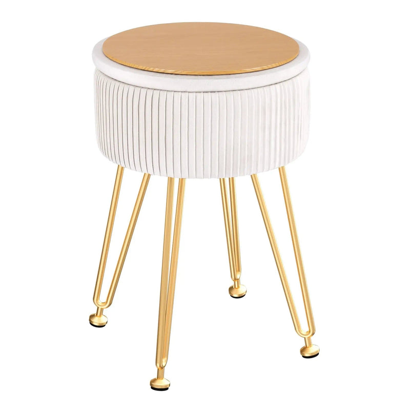 SportZone.co.nz Furniture > Living Room > Ottomans & Footstools Artiss Ottoman Storage Foot Stool Vanity Velvet Round White Artiss Ottoman Storage Foot Stool Vanity Velvet Round White