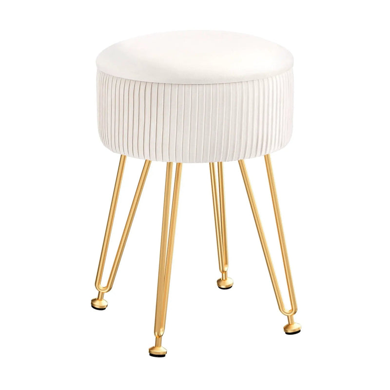 SportZone.co.nz Furniture > Living Room > Ottomans & Footstools Artiss Ottoman Storage Foot Stool Vanity Velvet Round White Artiss Ottoman Storage Foot Stool Vanity Velvet Round White
