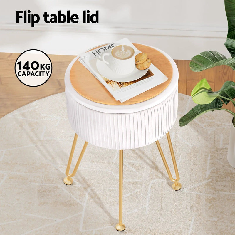 SportZone.co.nz Furniture > Living Room > Ottomans & Footstools Artiss Ottoman Storage Foot Stool Vanity Velvet Round White Artiss Ottoman Storage Foot Stool Vanity Velvet Round White