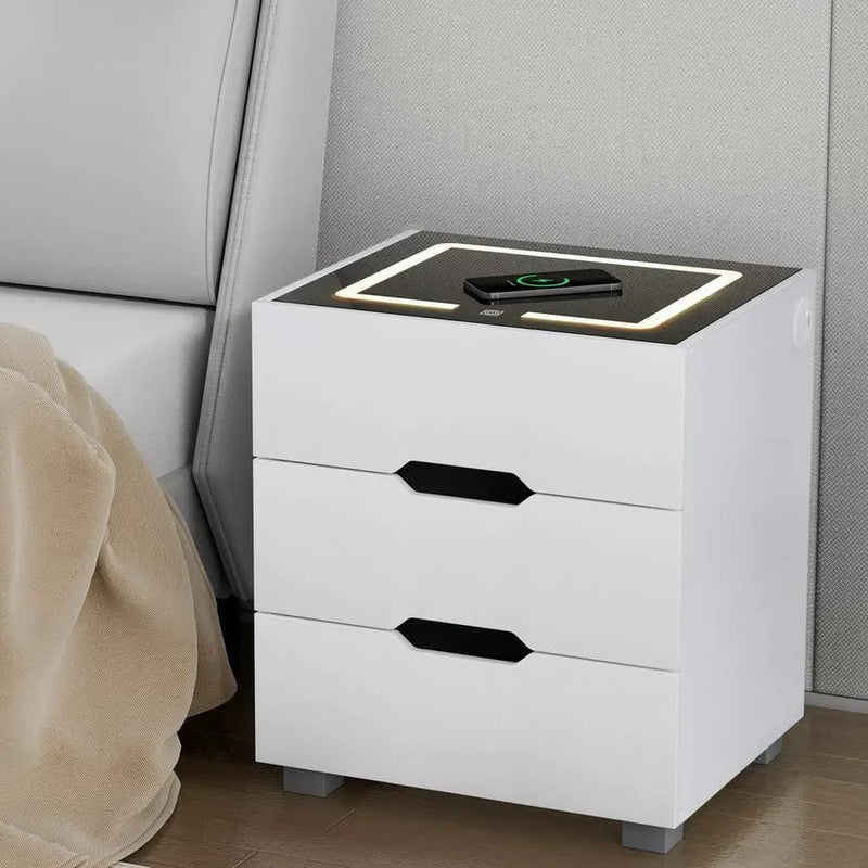 SportZone.co.nz Furniture > Bedroom > Bedside Tables Artiss Smart Bedside Table 3 Drawers with Wireless Charging Ports LED White ADAD Artiss Smart Bedside Table 3 Drawers with Wireless Charging Ports LED White ADAD