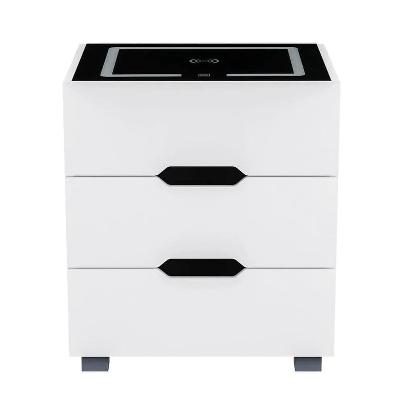 SportZone.co.nz Furniture > Bedroom > Bedside Tables Artiss Smart Bedside Table 3 Drawers with Wireless Charging Ports LED White ADAD Artiss Smart Bedside Table 3 Drawers with Wireless Charging Ports LED White ADAD
