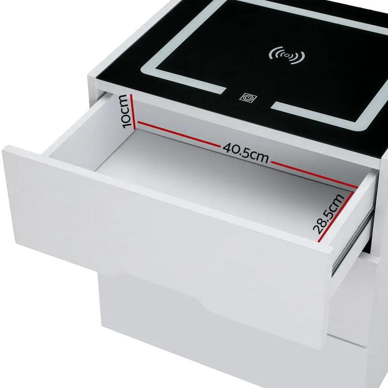 SportZone.co.nz Furniture > Bedroom > Bedside Tables Artiss Smart Bedside Table 3 Drawers with Wireless Charging Ports LED White ADAD Artiss Smart Bedside Table 3 Drawers with Wireless Charging Ports LED White ADAD