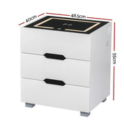 SportZone.co.nz Furniture > Bedroom > Bedside Tables Artiss Smart Bedside Table 3 Drawers with Wireless Charging Ports LED White ADAD Artiss Smart Bedside Table 3 Drawers with Wireless Charging Ports LED White ADAD