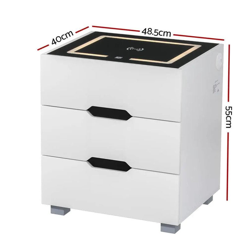 SportZone.co.nz Furniture > Bedroom > Bedside Tables Artiss Smart Bedside Table 3 Drawers with Wireless Charging Ports LED White ADAD Artiss Smart Bedside Table 3 Drawers with Wireless Charging Ports LED White ADAD