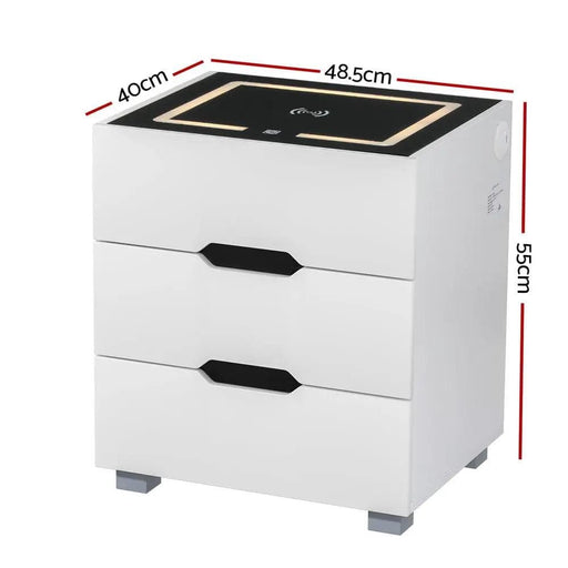 SportZone.co.nz Furniture > Bedroom > Bedside Tables Artiss Smart Bedside Table 3 Drawers with Wireless Charging Ports LED White ADAD Artiss Smart Bedside Table 3 Drawers with Wireless Charging Ports LED White ADAD