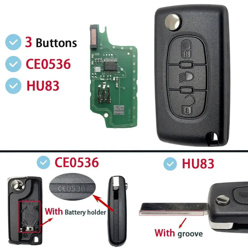 Habicare Flip Remote Car Key HU83 VA2 for Citroen C2–C6 & Peugeot 207–807 Flip Remote Car Key HU83 VA2 for Citroen C2–C6 & Peugeot 207–807