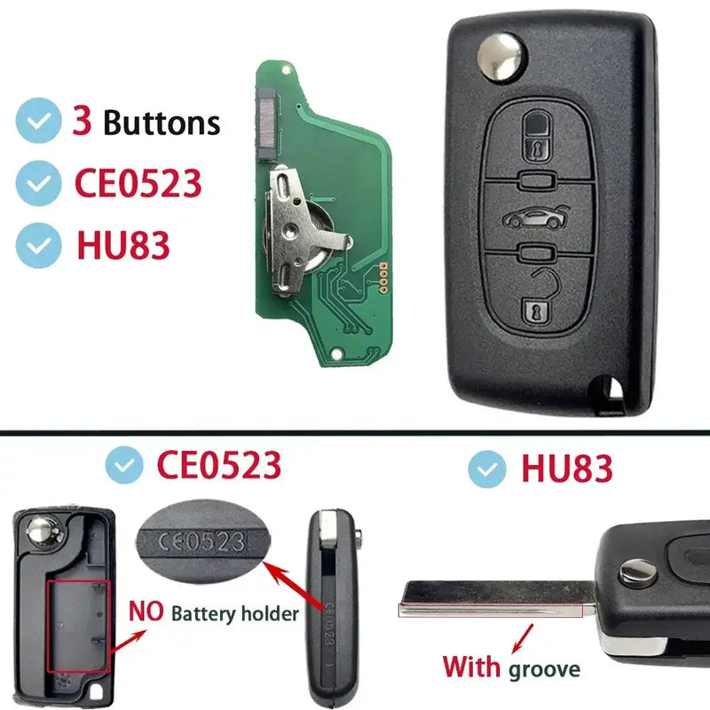 Habicare Flip Remote Car Key HU83 VA2 for Citroen C2–C6 & Peugeot 207–807 Flip Remote Car Key HU83 VA2 for Citroen C2–C6 & Peugeot 207–807
