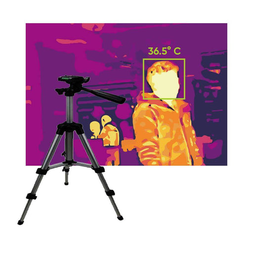 Commercial Grade Tripod designed for setup with Hikvision thermal cameras, showcasing thermal visuals and temperature measurement.