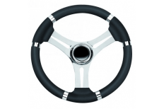 Maxtek Marine Premium Steering Wheel with stainless steel spokes and black polyurethane grip for precision handling.