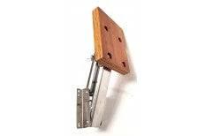 Outboard Motor Rise & Fall Bracket with marine-grade stainless steel and wood top, quick-release locking mechanism.
