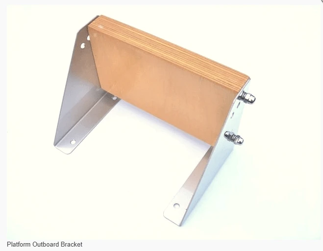 Platform Outboard Bracket made of stainless steel and hardwood for mounting small outboards.