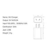 AU Travel Adapter USB Charger 5V 1A/2A by Habicare