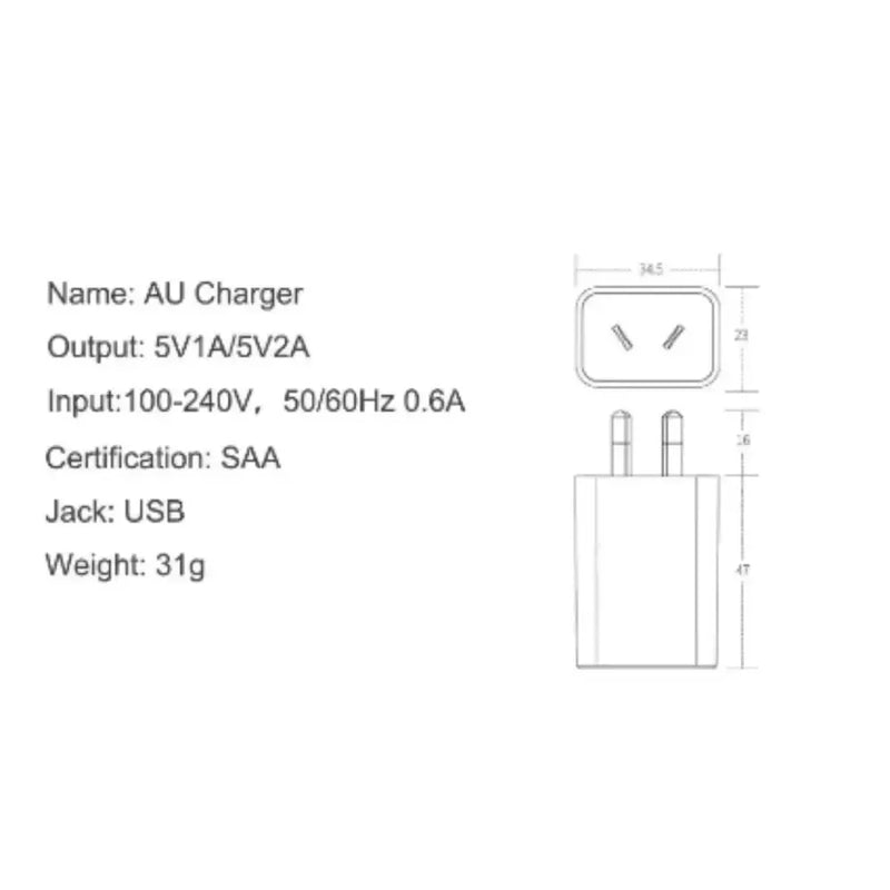 AU Travel Adapter USB Charger 5V 1A/2A by Habicare