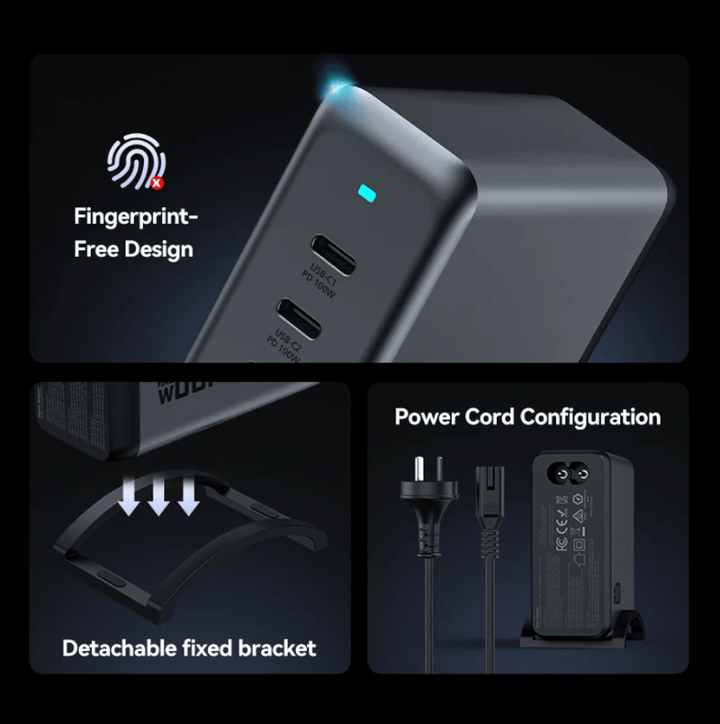 techplus 100W 4-Port GaN Desktop Charging Station – 3 USB-C, 1 USB-A | 1.8M Power Cord (AU9) - Black 100W 4-Port GaN Desktop Charging Station – 3 USB-C, 1 USB-A | 1.8M Power Cord (AU9) - Black