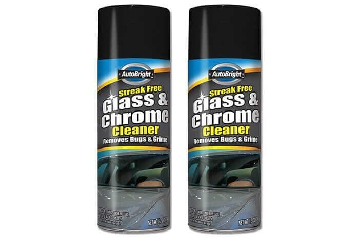GLASS & CHROME CLEANER 340G AUTO BRIGHT spray cans, streak free formula for removing bugs and grime.