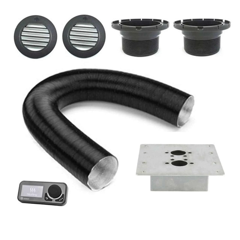 Autoterm 2D 12v RV Diesel Heater Single Outlet installation kit components including ducting and controller.